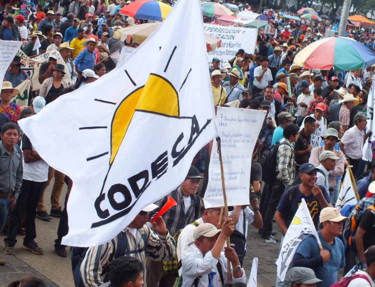 Movilización, 2018. Manifestación de campesinos en la Ciudad de Guatemala convacada por el Comité de Desarrollo Campesino (CODECA) el 12 de septiembre de 2018.